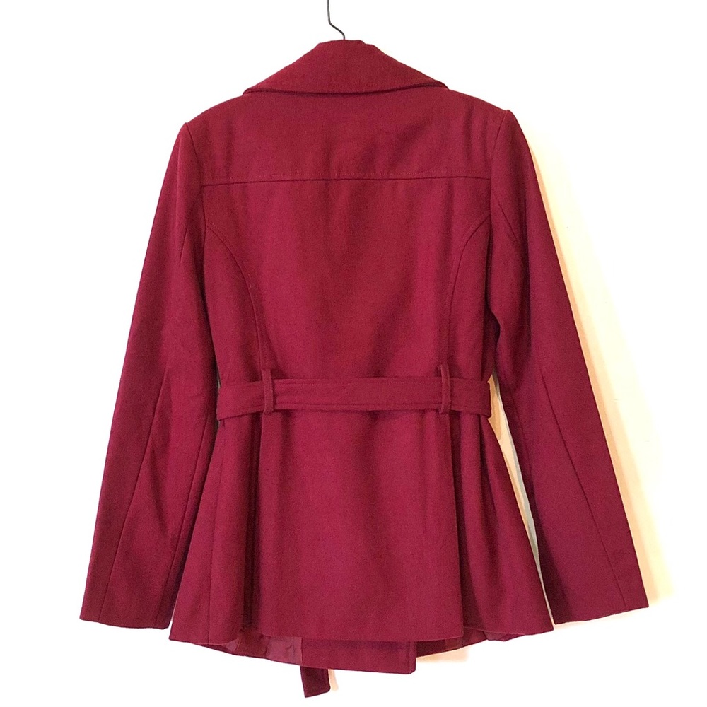 Short Burgundy Red Trench Coat by Rampage - Picture 5 of 9